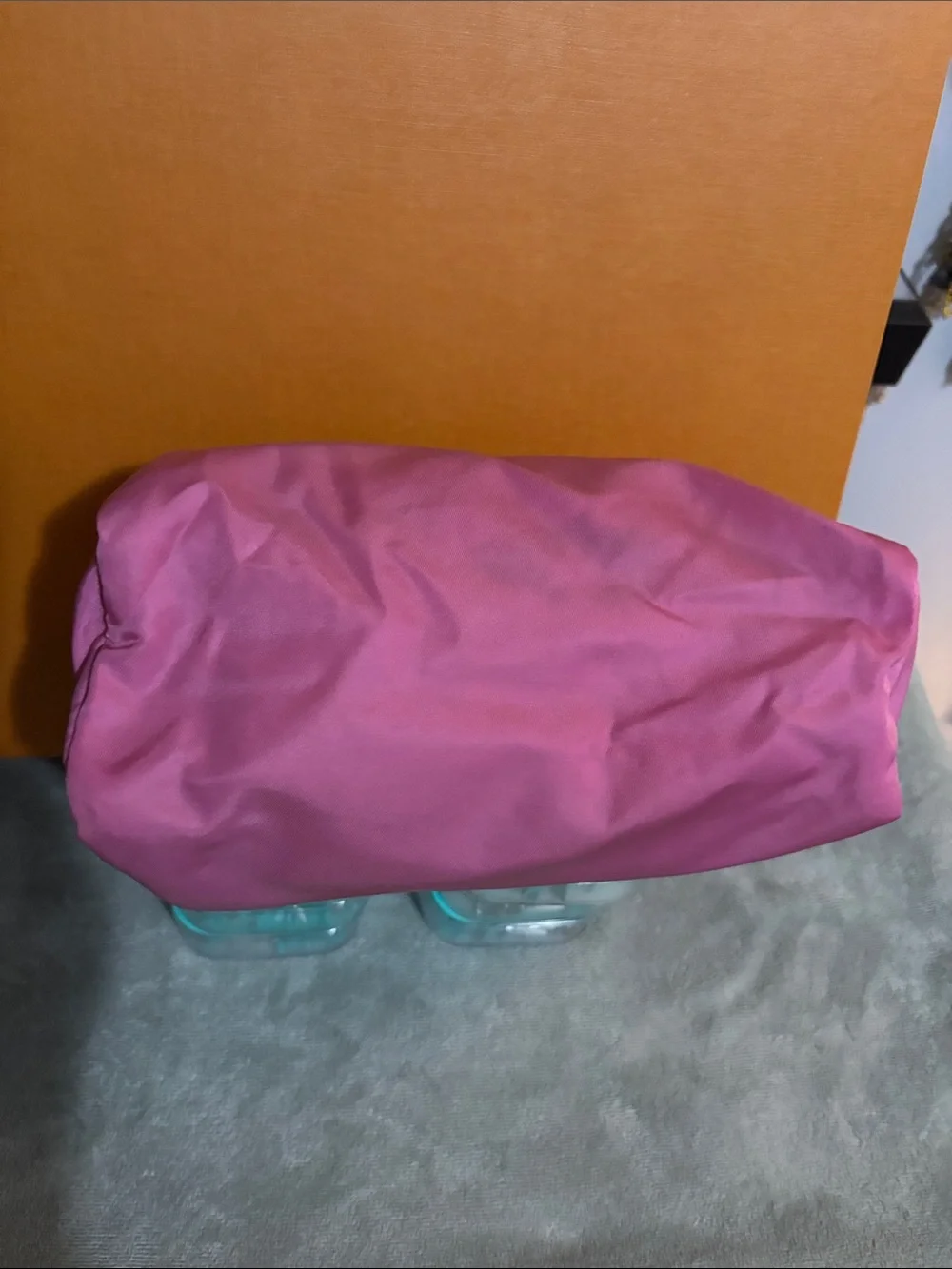 Prada Pink Nylon Triangle Logo Cosmetic Pouch